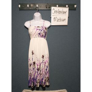 Cristina love white art printed flowy dress medium